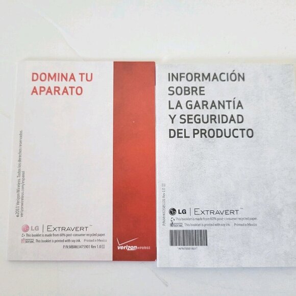 Verizon LG Extravert Owner's Manual Product & Warranty Information Booklets - Picture 2 of 2